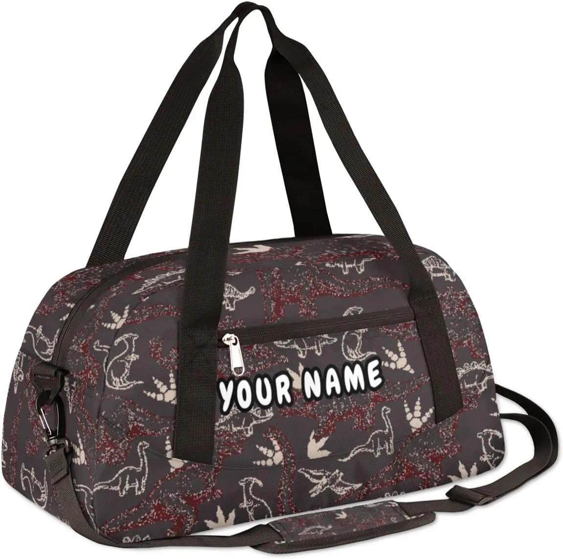 Dinosaur Pattern Personalized Kids Duffel Bag for Girls Boys, Dinosaur Debris Custom Dance Bag Overnight Small Duffel Bag Carry On Weekend Sports Travel Bag for School Practice Gymnastics Ballet