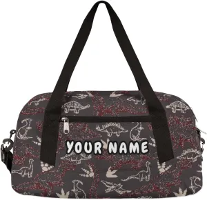 Dinosaur Pattern Personalized Kids Duffel Bag for Girls Boys, Dinosaur Debris Custom Dance Bag Overnight Small Duffel Bag Carry On Weekend Sports Travel Bag for School Practice Gymnastics Ballet