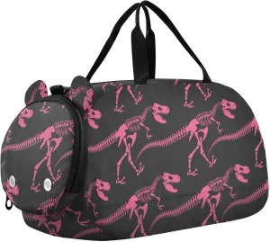 Dinosaur Skeleton Pink Duffel Bags for Boys Small Gym Bags for Teens Dance Bag for Girls
