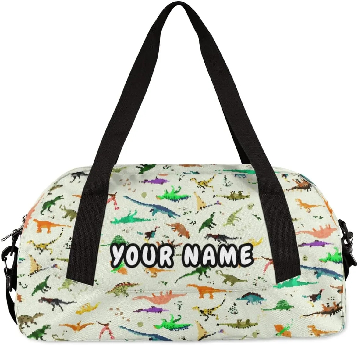 Dinosaurs Cute Animal Pattern Personalized Kids Duffel Bag for Girls Boys, Dinosaur Debris Custom Dance Bag Overnight Small Duffel Bag Carry On Sports Travel Bag for School Practice Gymnastics Ballet