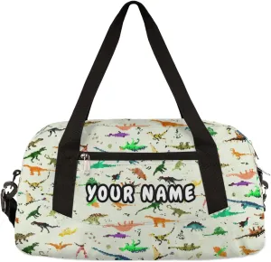 Dinosaurs Cute Animal Pattern Personalized Kids Duffel Bag for Girls Boys, Dinosaur Debris Custom Dance Bag Overnight Small Duffel Bag Carry On Sports Travel Bag for School Practice Gymnastics Ballet