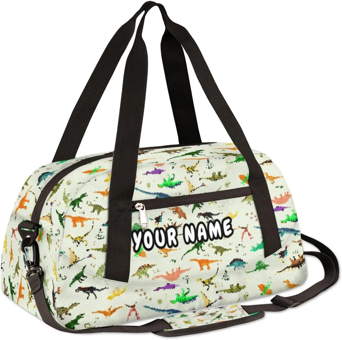 Dinosaurs Cute Animal Pattern Personalized Kids Duffel Bag for Girls Boys, Dinosaur Debris Custom Dance Bag Overnight Small Duffel Bag Carry On Sports Travel Bag for School Practice Gymnastics Ballet