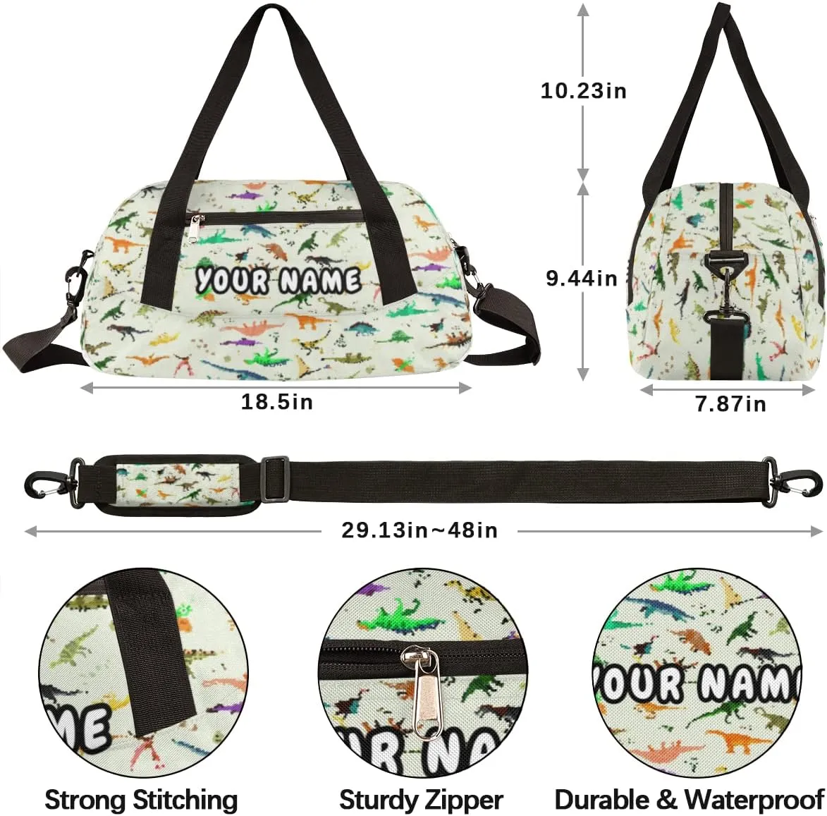 Dinosaurs Cute Animal Pattern Personalized Kids Duffel Bag for Girls Boys, Dinosaur Debris Custom Dance Bag Overnight Small Duffel Bag Carry On Sports Travel Bag for School Practice Gymnastics Ballet