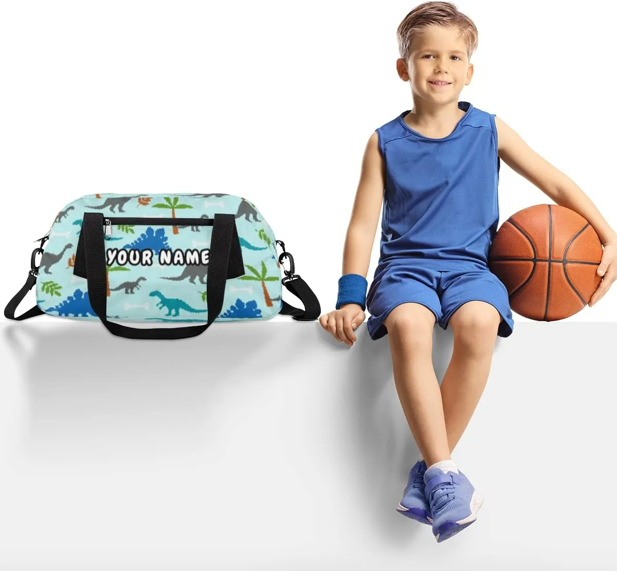 Dinosaurs Cute Dino Personalized Kids Duffel Bag for Girls Boys, Dinosaurs Debris Custom Dance Bag Overnight Small Duffel Bag Carry On Weekend Sports Travel Bag for School Practice Gymnastics Ballet