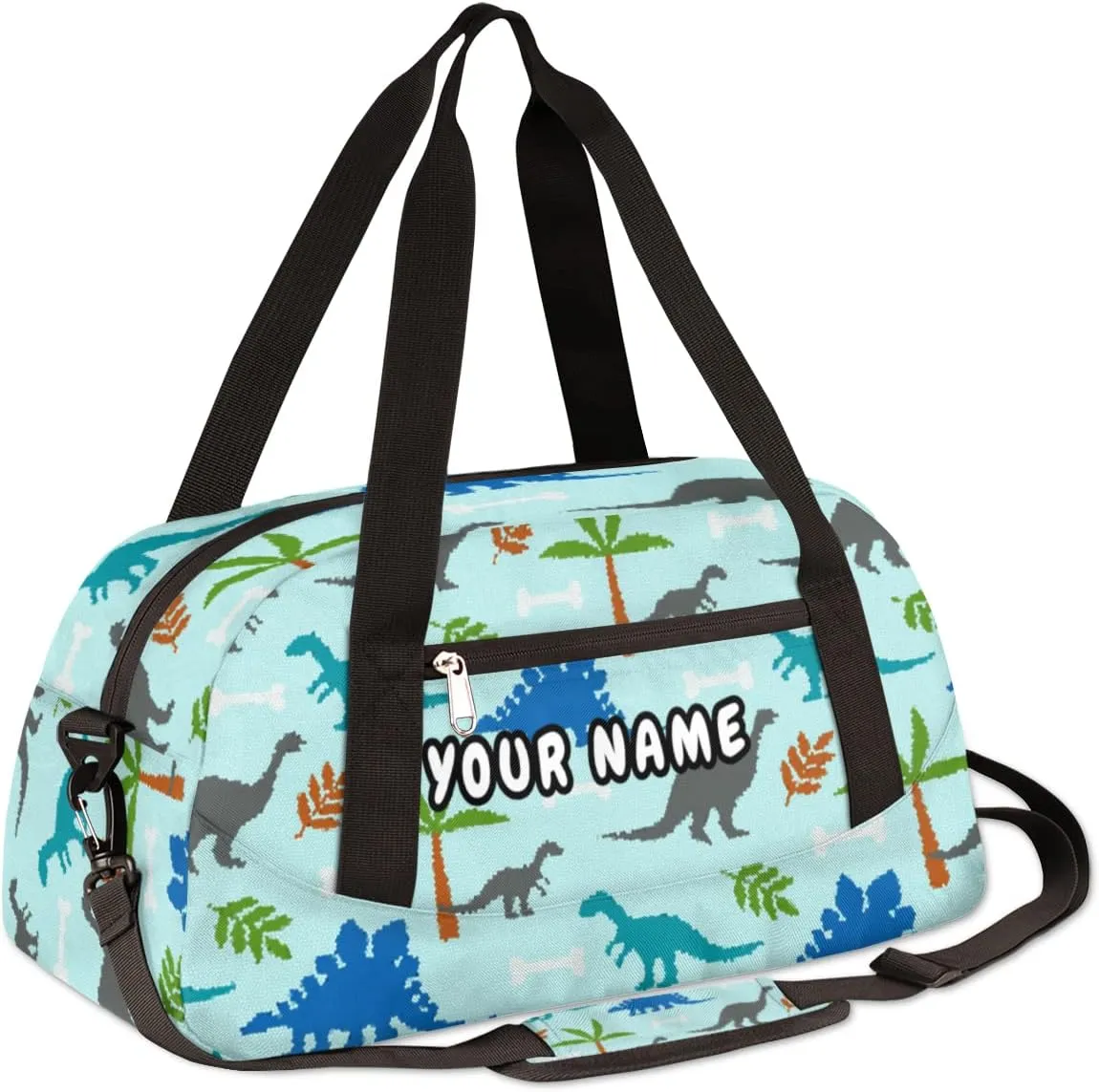 Dinosaurs Cute Dino Personalized Kids Duffel Bag for Girls Boys, Dinosaurs Debris Custom Dance Bag Overnight Small Duffel Bag Carry On Weekend Sports Travel Bag for School Practice Gymnastics Ballet