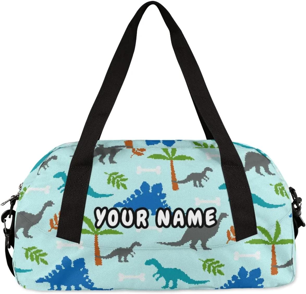 Dinosaurs Cute Dino Personalized Kids Duffel Bag for Girls Boys, Dinosaurs Debris Custom Dance Bag Overnight Small Duffel Bag Carry On Weekend Sports Travel Bag for School Practice Gymnastics Ballet