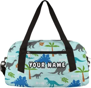 Dinosaurs Cute Dino Personalized Kids Duffel Bag for Girls Boys, Dinosaurs Debris Custom Dance Bag Overnight Small Duffel Bag Carry On Weekend Sports Travel Bag for School Practice Gymnastics Ballet