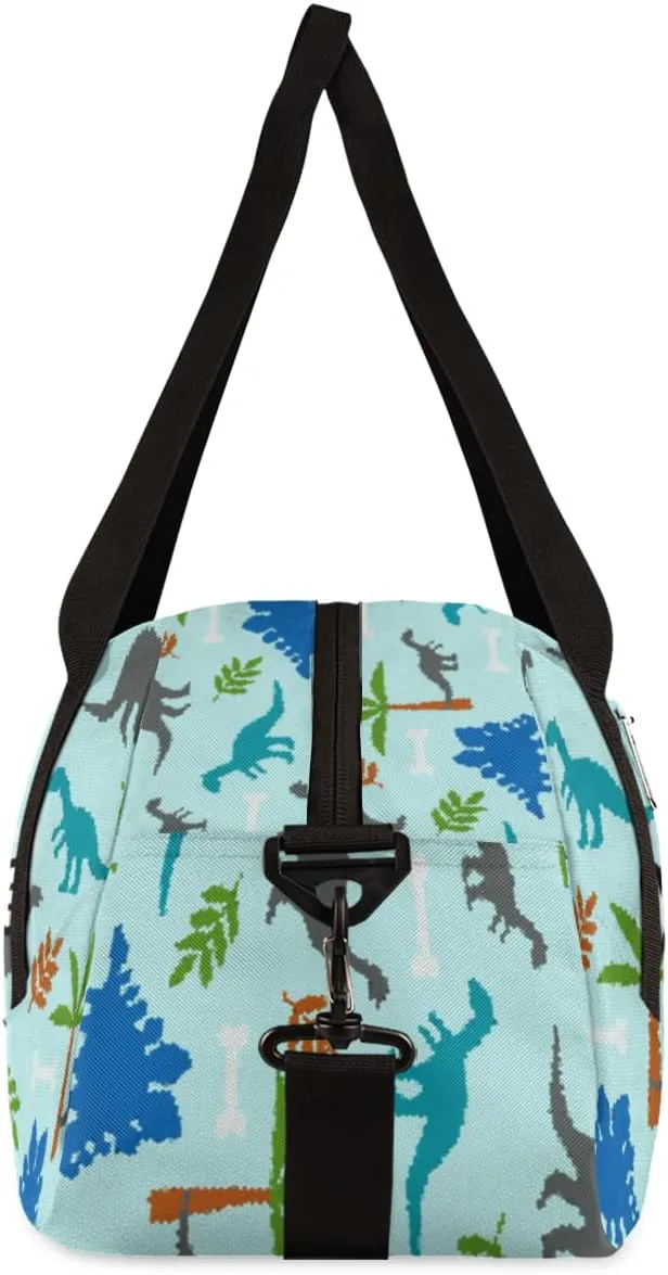 Dinosaurs Cute Dino Personalized Kids Duffel Bag for Girls Boys, Dinosaurs Debris Custom Dance Bag Overnight Small Duffel Bag Carry On Weekend Sports Travel Bag for School Practice Gymnastics Ballet