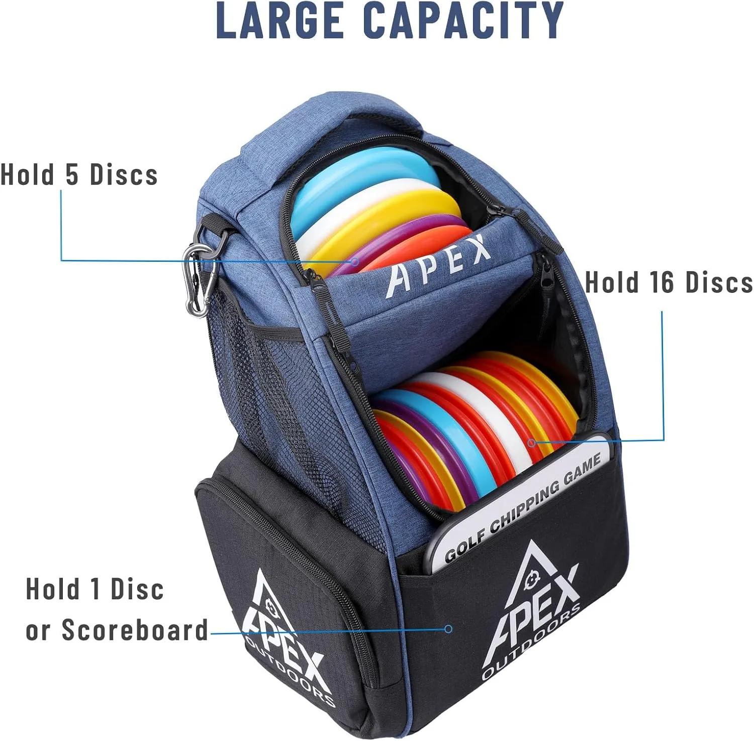 Disc Golf Bag, Large Disc Golf Backpack Holds Over 21 Discs, Durable & Lightweight with Multiple Storage Pockets