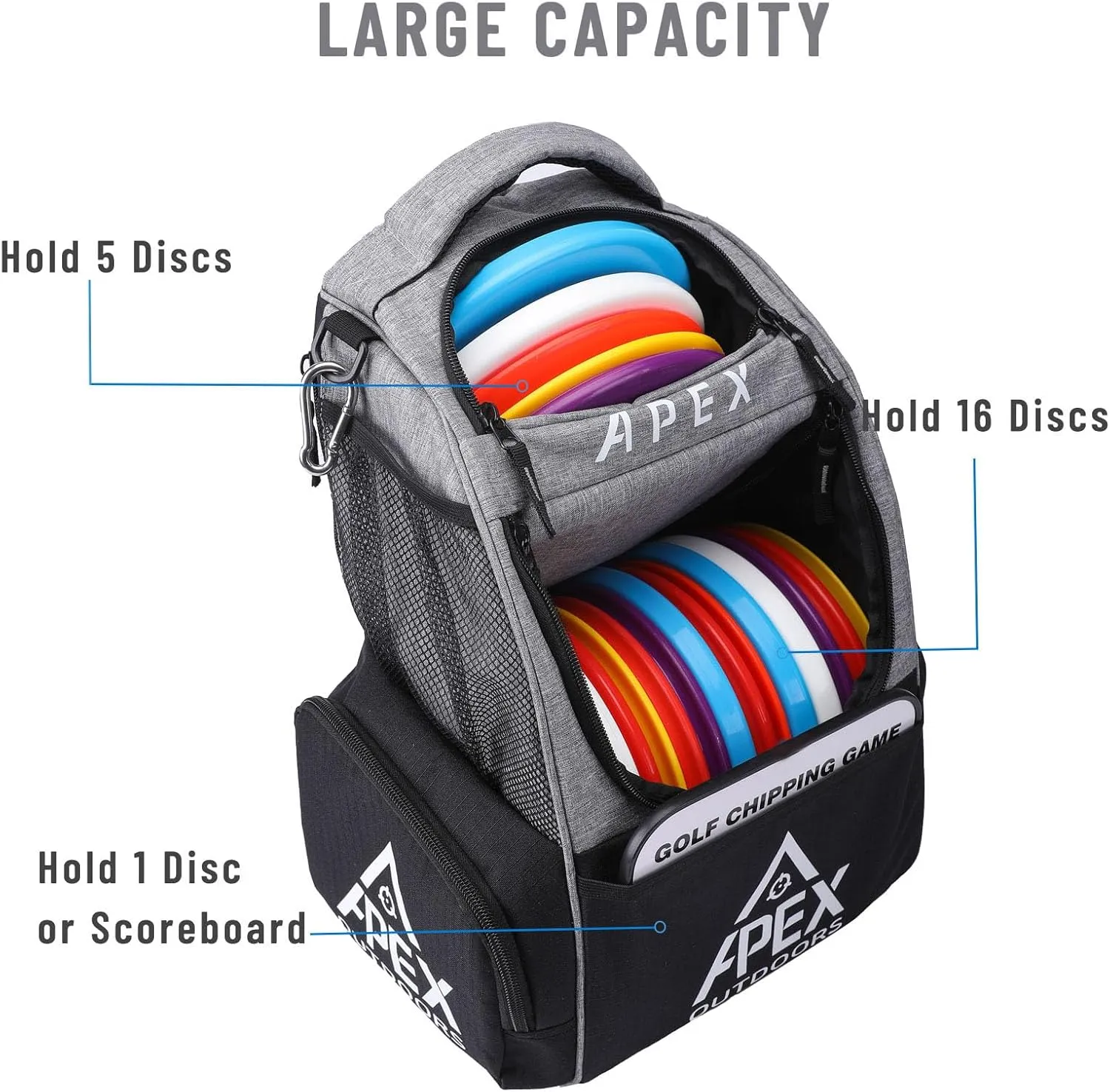Disc Golf Bag, Large Disc Golf Backpack Holds Over 21 Discs, Durable & Lightweight with Multiple Storage Pockets