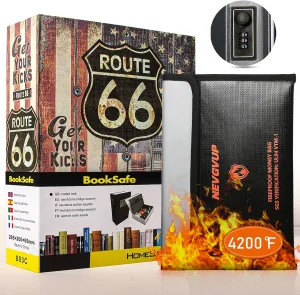 Diversion Book Safe with 4200°F Fireproof Money Bag and Combination Lock, 10.5" x 7.9" x 2.5" Fake Book Hidden Storage Safe, Hollow Secret Portable Metal Storage Box for Cash, Valuables