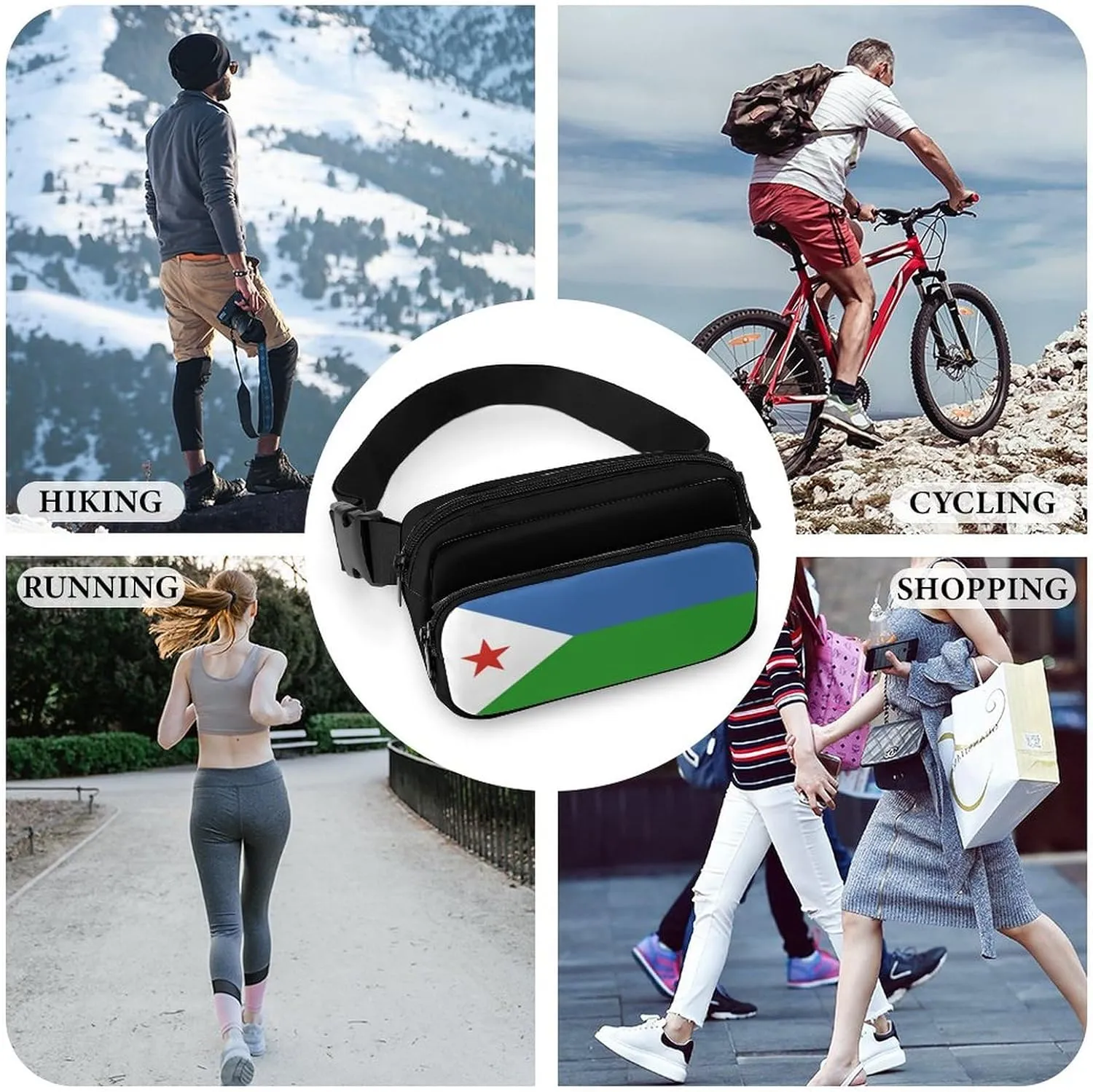 Djibouti Flag Unisex Mini Belt Bag with Adjustable Strap Small Fanny Pack Crossbody Chest Bag