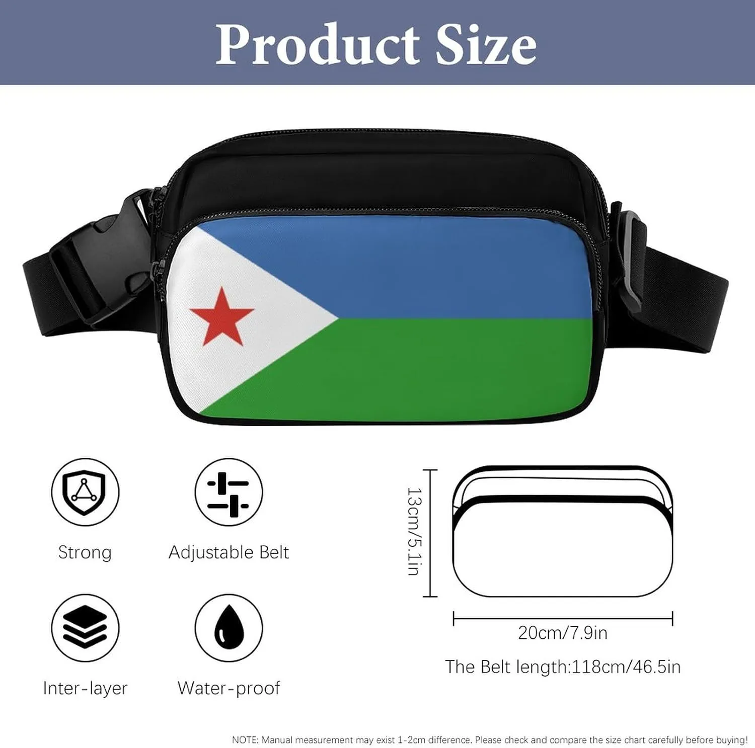 Djibouti Flag Unisex Mini Belt Bag with Adjustable Strap Small Fanny Pack Crossbody Chest Bag