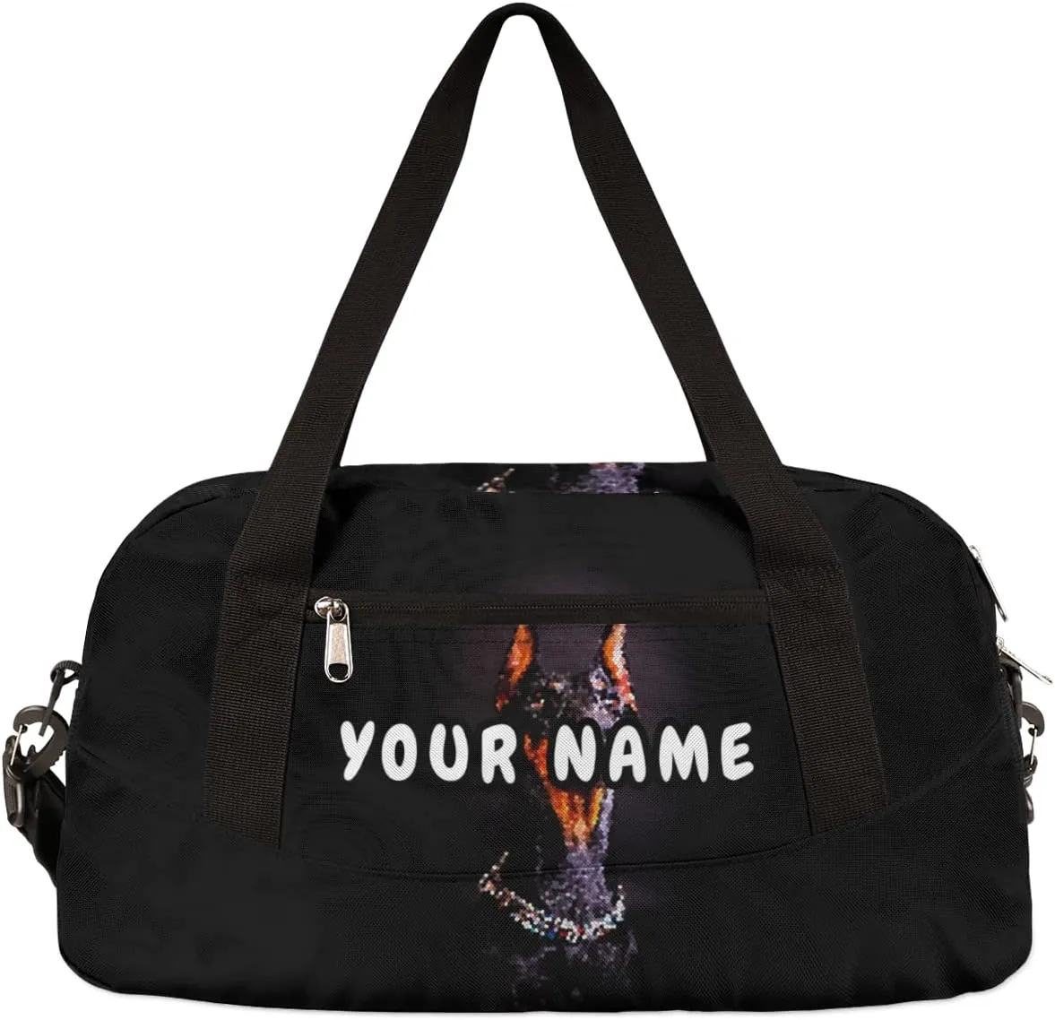 Doberman Breed Dog Personalized Kids Duffel Bag for Girls Boys, Dog Debris Custom Dance Bag Overnight Small Duffel Bag Carry On Weekend Sports Travel Bag for School Practice Gymnastics Ballet