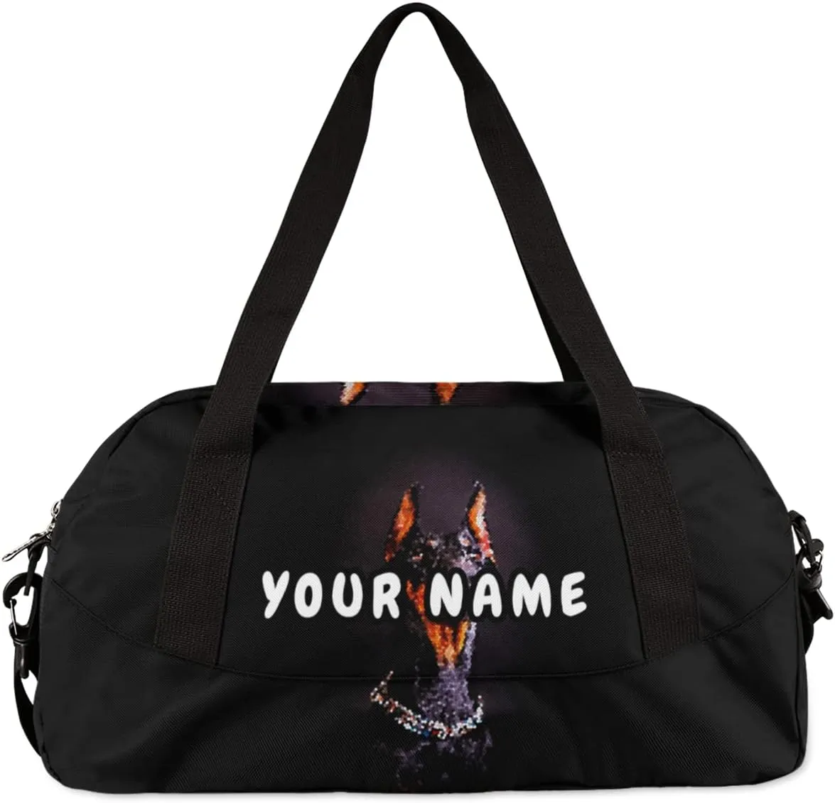 Doberman Breed Dog Personalized Kids Duffel Bag for Girls Boys, Dog Debris Custom Dance Bag Overnight Small Duffel Bag Carry On Weekend Sports Travel Bag for School Practice Gymnastics Ballet