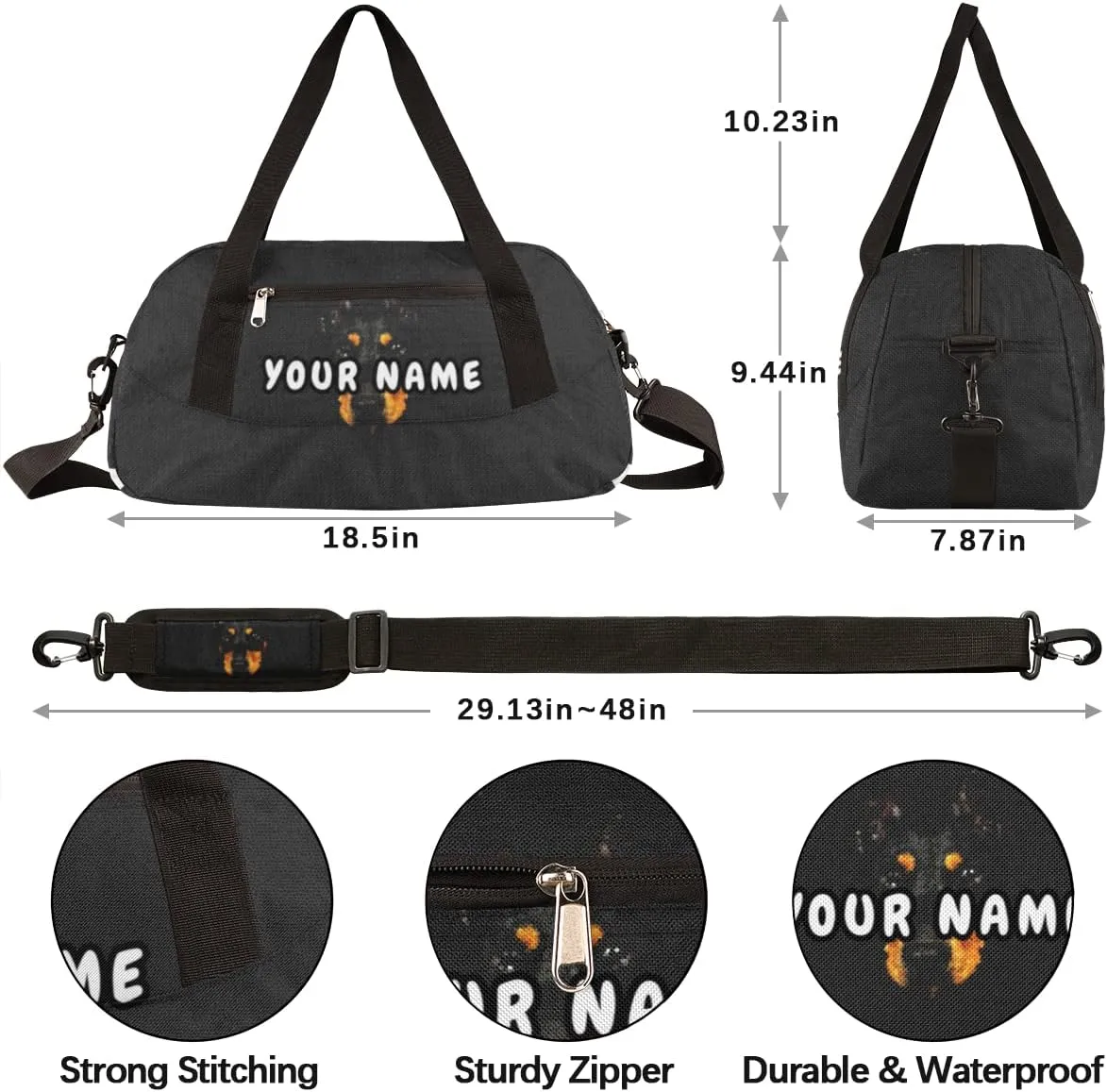 Doberman Pinscher Dog Personalized Kids Duffel Bag for Girls Boys, Dog Debris Custom Dance Bag Overnight Small Duffel Bag Carry On Weekend Sports Travel Bag for School Practice Gymnastics Ballet