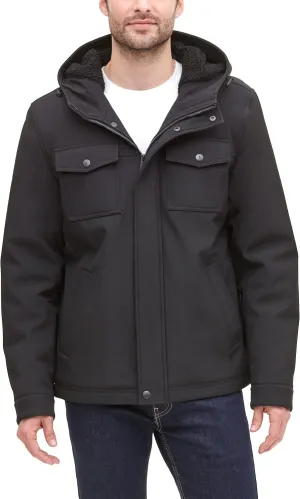 Dockers Men's Big Arctic Cloth Sherpa Storm Jacket, Black Soft Shell, XX-Large Tall