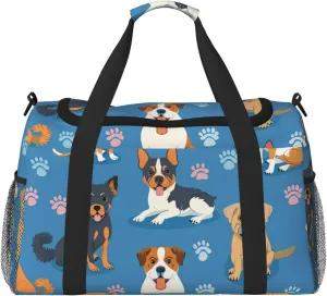 Dog Breed Duffle Bag for Travel Paw Print Sports Gym Tote Carry On Bag Large Shoulder Weekend Overnight for Workout