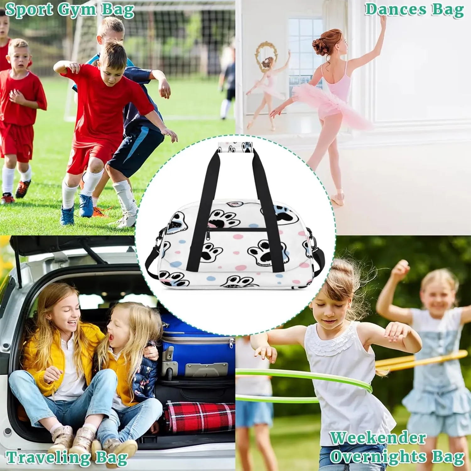 Dog Paw Print Gym Bag for Women Men, Sports Travel Duffel Bag Lightweight Workout Bag Carry On Overnight Weekender Bag