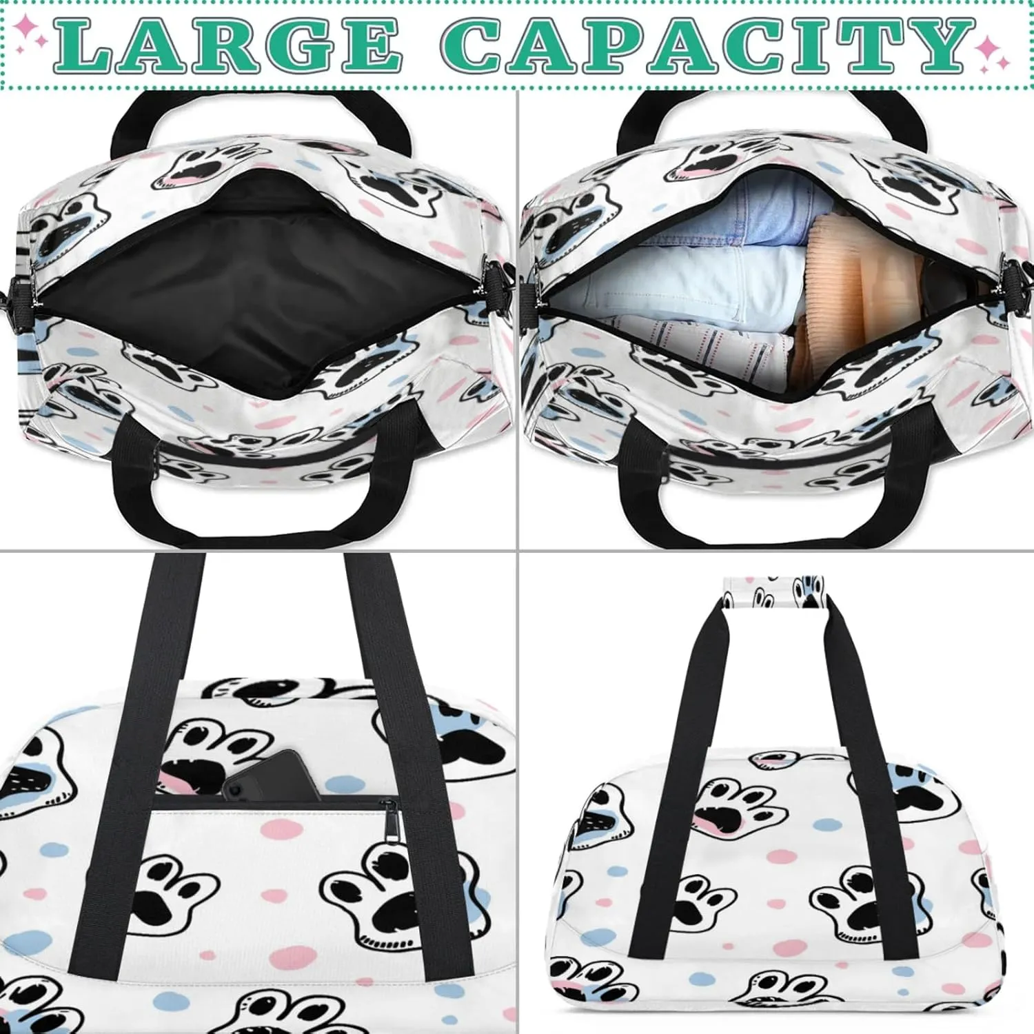Dog Paw Print Gym Bag for Women Men, Sports Travel Duffel Bag Lightweight Workout Bag Carry On Overnight Weekender Bag