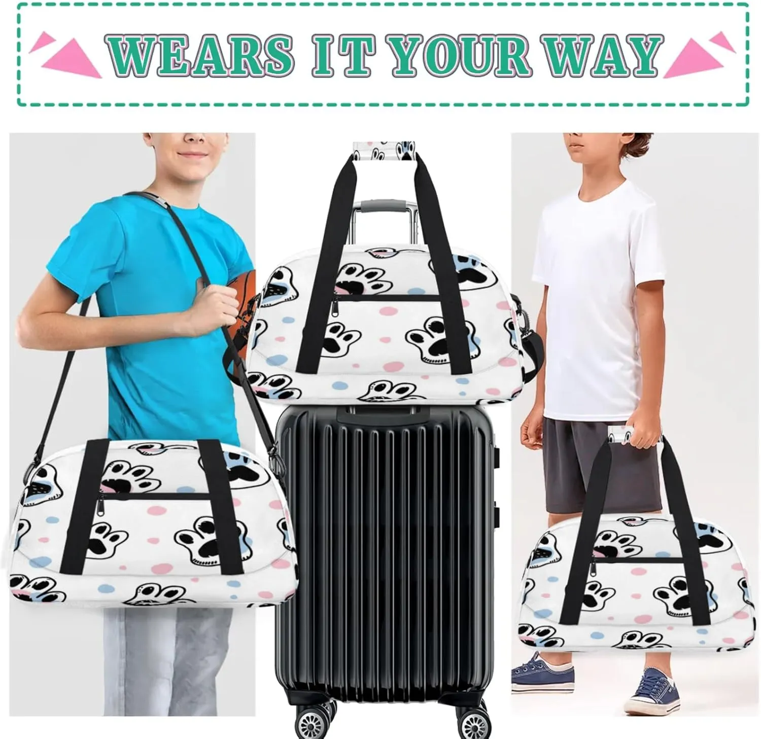 Dog Paw Print Gym Bag for Women Men, Sports Travel Duffel Bag Lightweight Workout Bag Carry On Overnight Weekender Bag