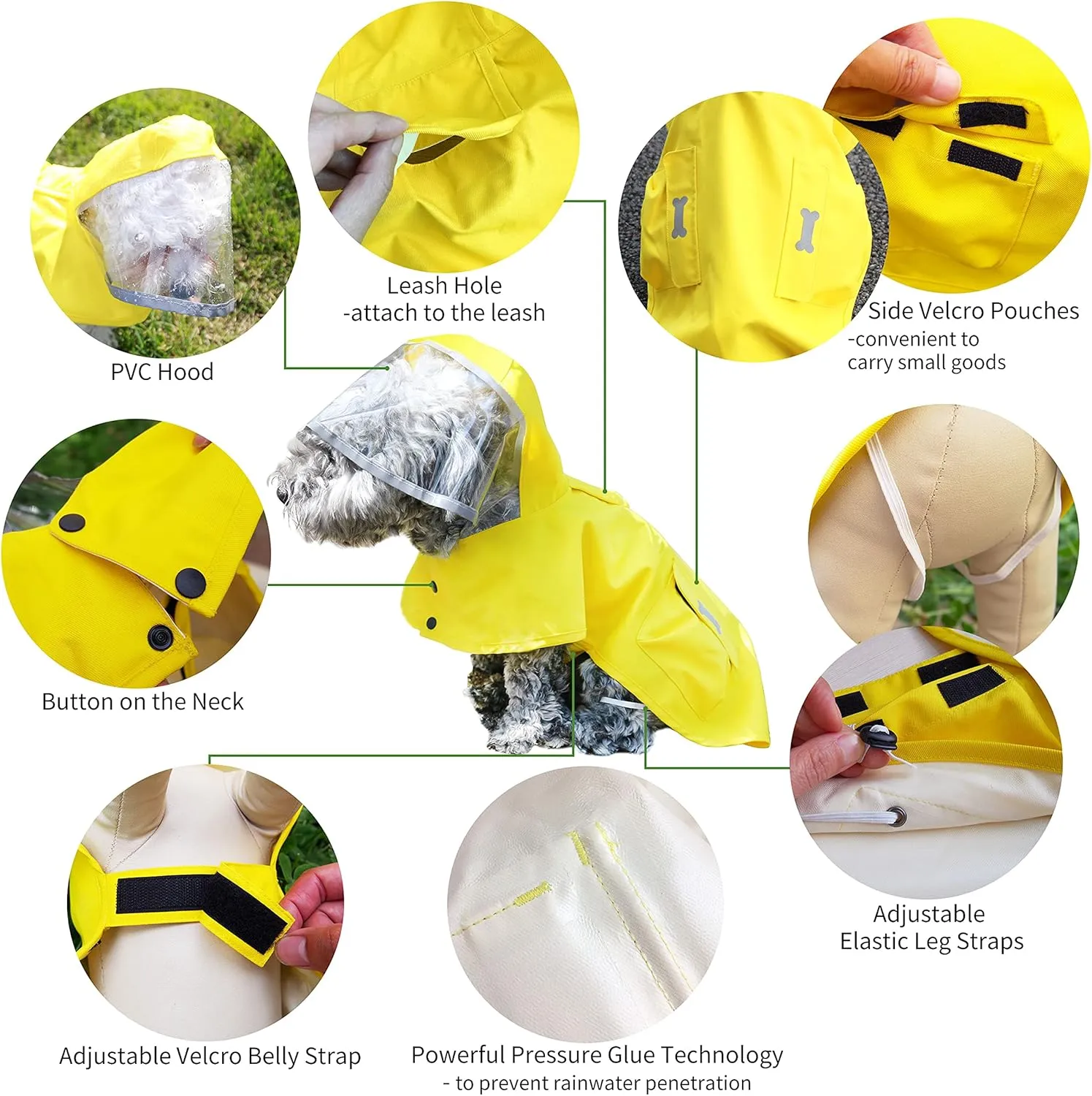 Dog Raincoat Waterproof Rain Poncho with Hoodie, High Reflective Adjustable Pet Rain Jacket with Leash Hole for Small Medium and Large Dogs (Fluorescent Green, XX-Large)