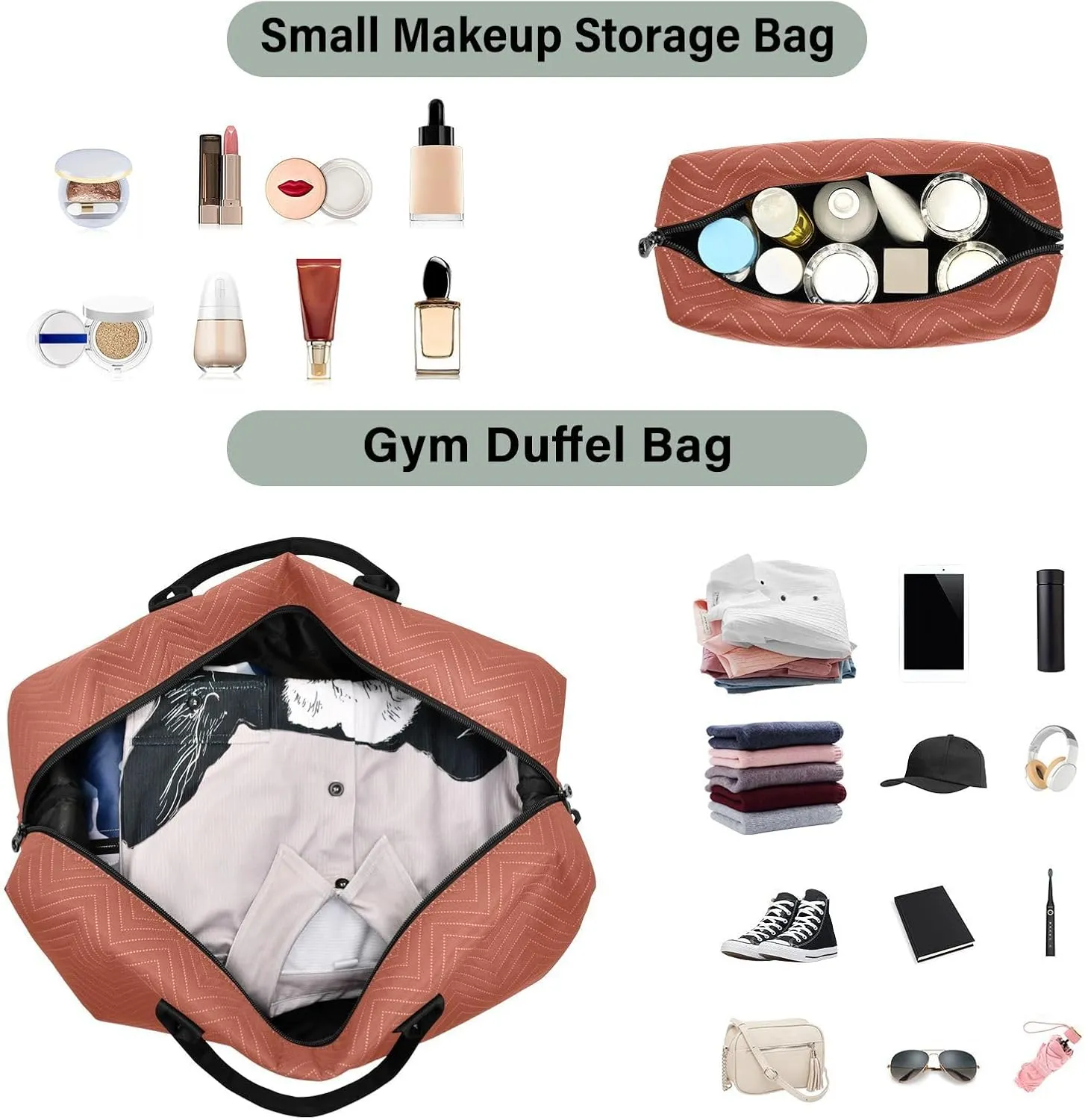 DOMIKING Dark Red Travel Duffle Bag Foldable Weekender Overnight Bags for Women Men Carry On Luggage Bag Personal Item Travel Bag with Toiletry Bag for Yoga Business Travel, 2 Pcs