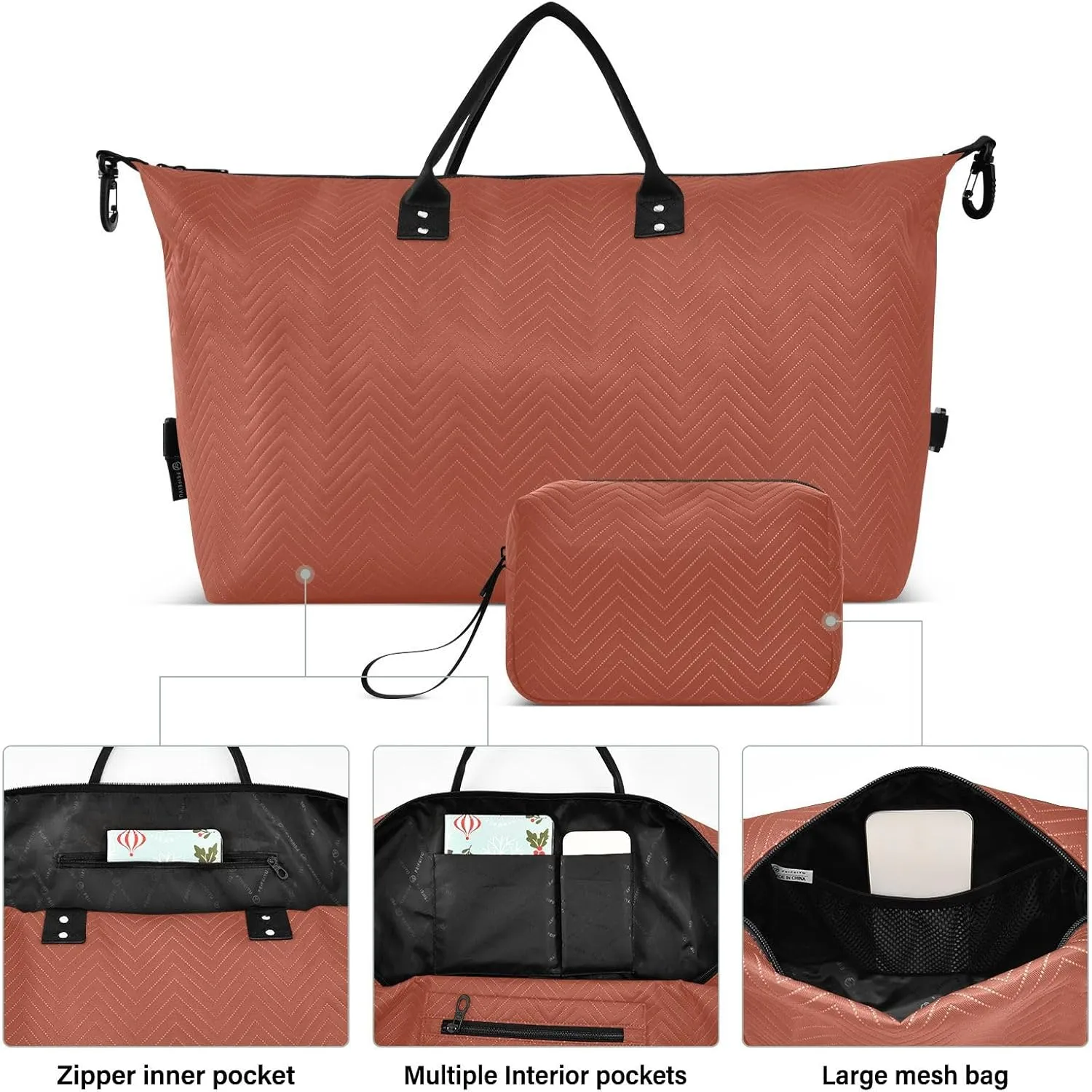 DOMIKING Dark Red Travel Duffle Bag Foldable Weekender Overnight Bags for Women Men Carry On Luggage Bag Personal Item Travel Bag with Toiletry Bag for Yoga Business Travel, 2 Pcs