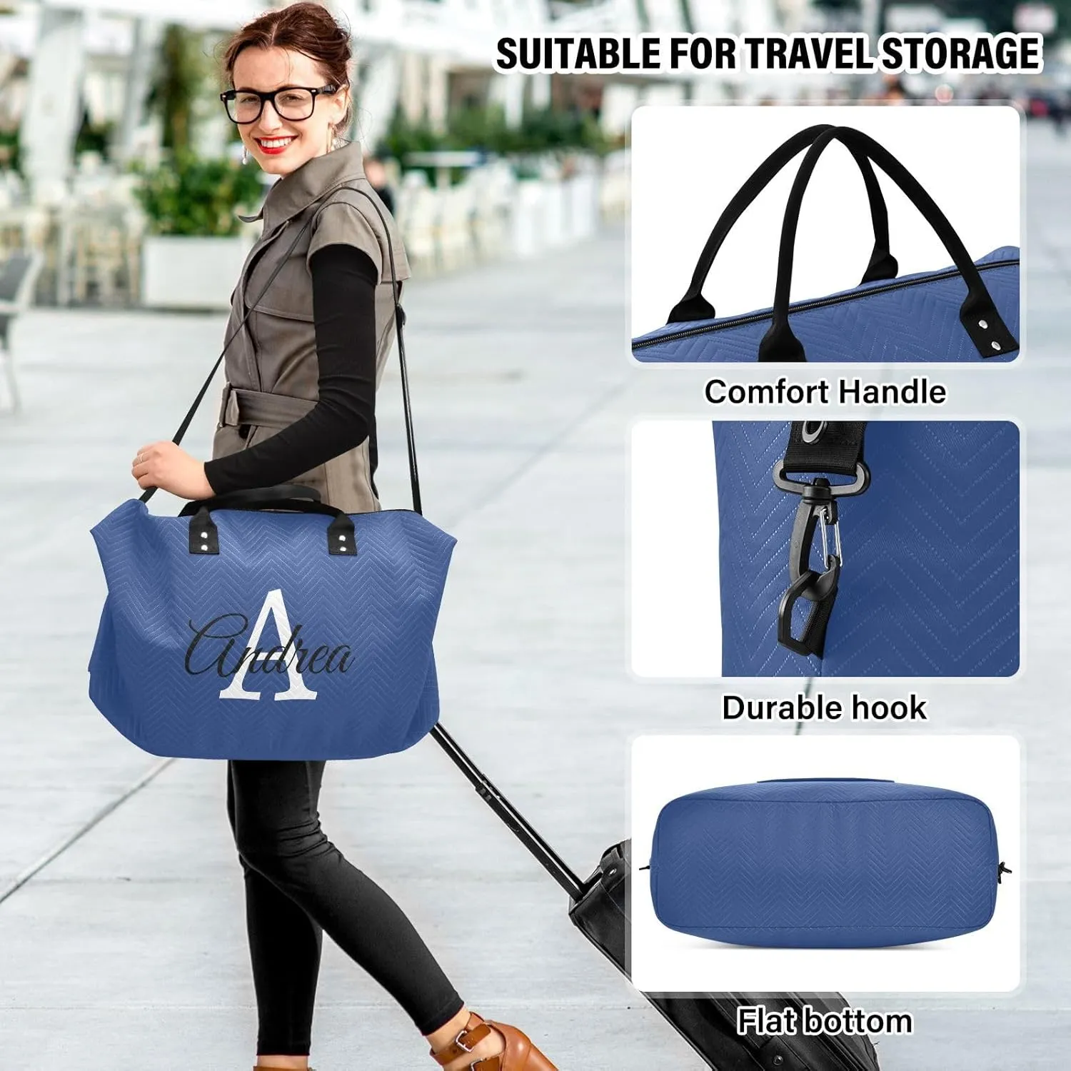 DOMIKING Elemental Blue Personalized Duffel Bag Foldable Weekender Bag Overnight Bags for Women Men Custom Gym Bag with Toiletry Bag for Trip Business Yoga, 2 Pcs