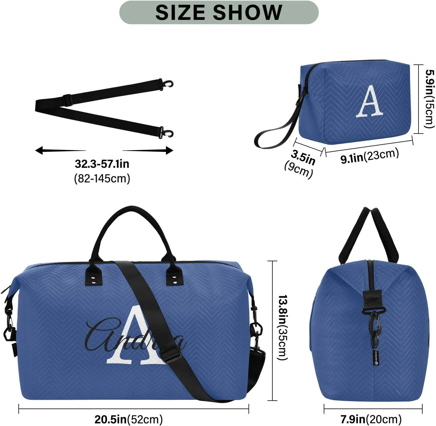 DOMIKING Elemental Blue Personalized Duffel Bag Foldable Weekender Bag Overnight Bags for Women Men Custom Gym Bag with Toiletry Bag for Trip Business Yoga, 2 Pcs