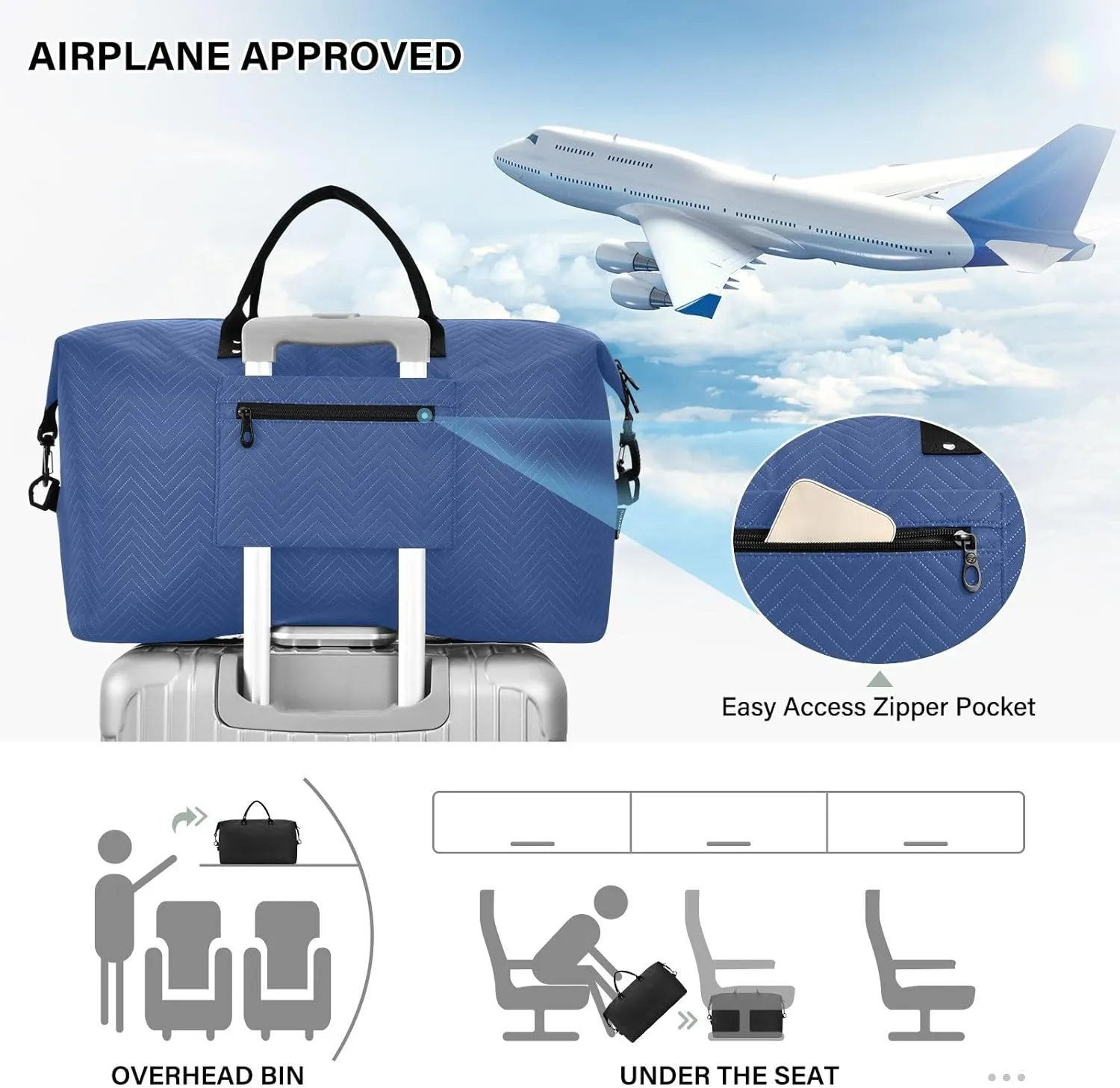 DOMIKING Elemental Blue Personalized Duffel Bag Foldable Weekender Bag Overnight Bags for Women Men Custom Gym Bag with Toiletry Bag for Trip Business Yoga, 2 Pcs