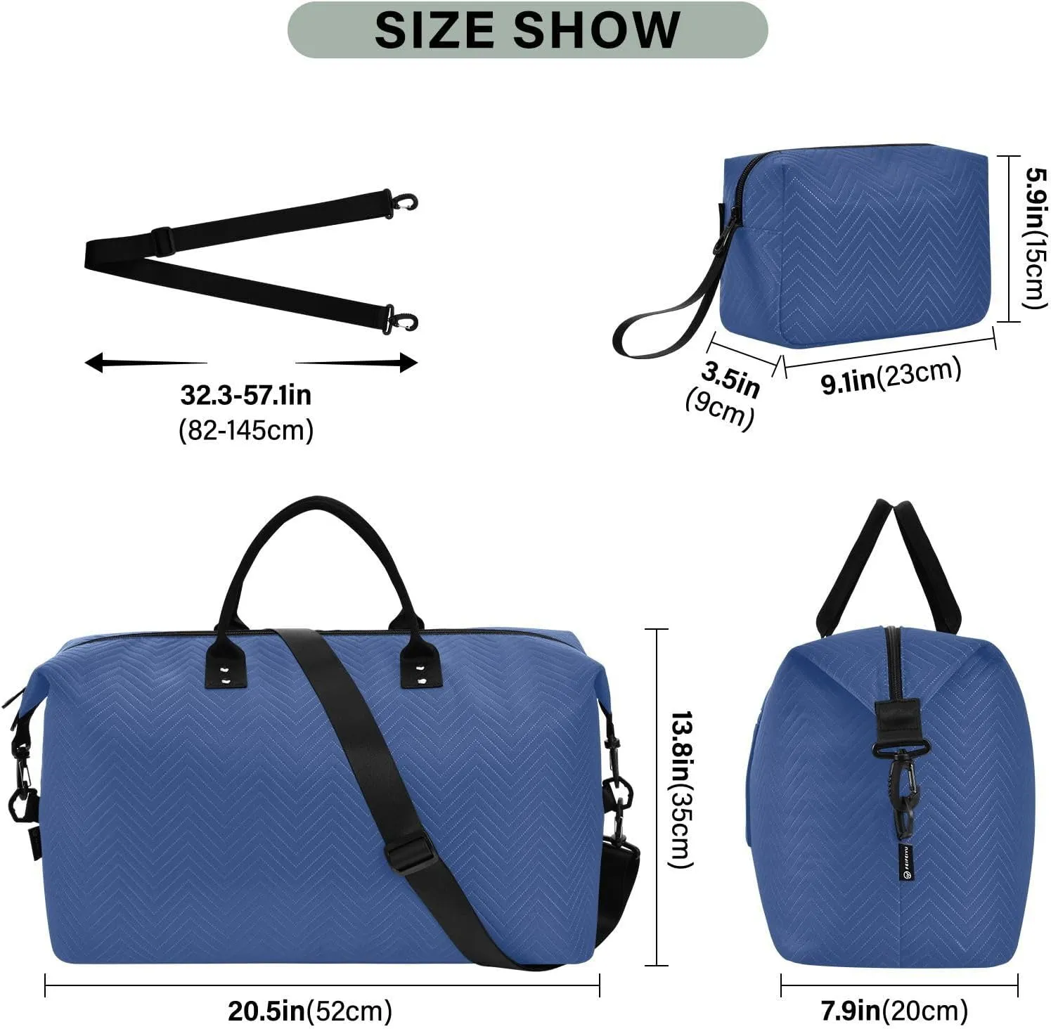 DOMIKING Elemental Blue Travel Duffle Bag Foldable Weekender Overnight Bags for Women Men Carry On Bag Personal Item Travel Bag with Toiletry Bag for Business Hospital Trip, 2 Pcs