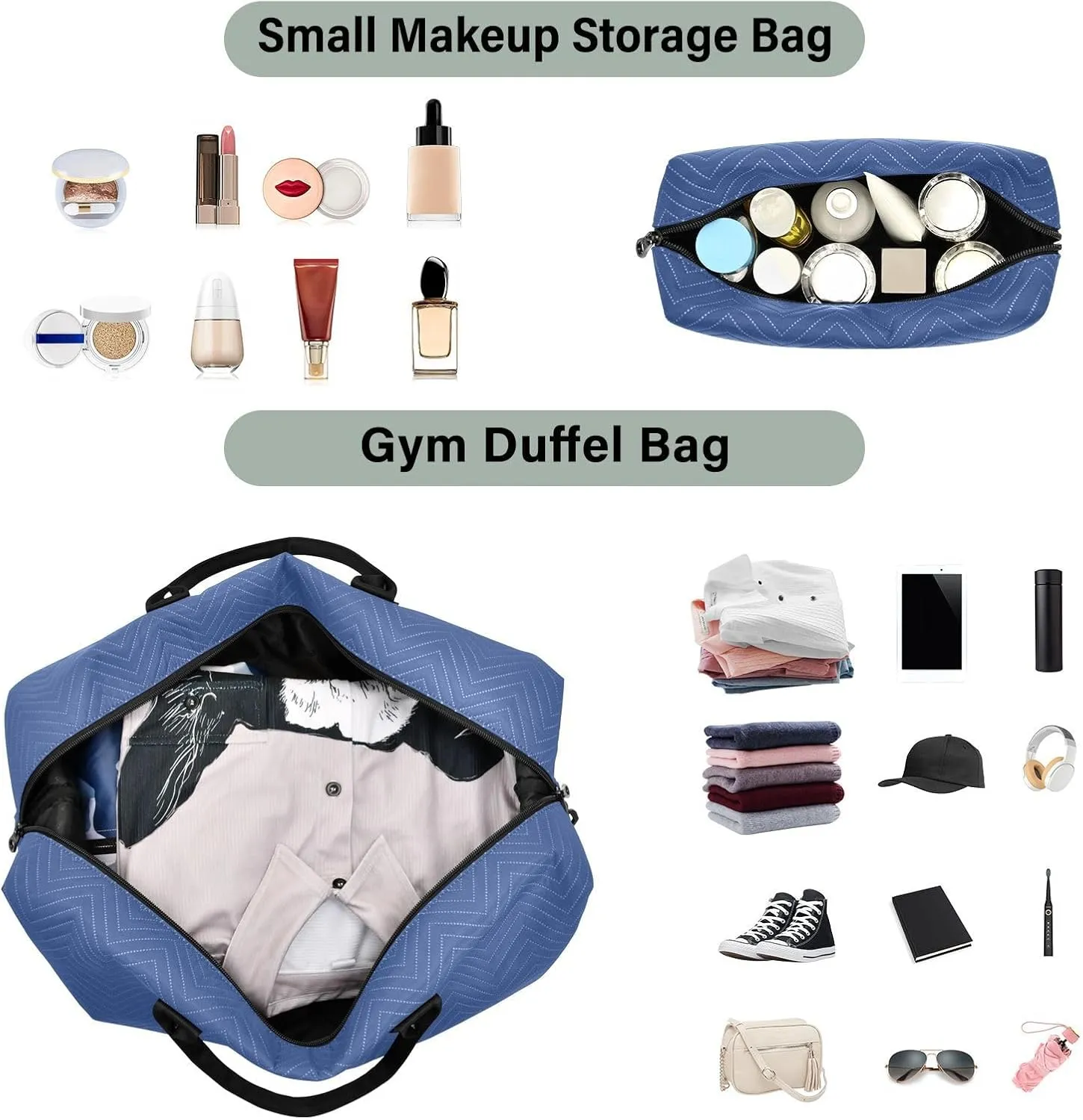 DOMIKING Elemental Blue Travel Duffle Bag Foldable Weekender Overnight Bags for Women Men Carry On Bag Personal Item Travel Bag with Toiletry Bag for Business Hospital Trip, 2 Pcs