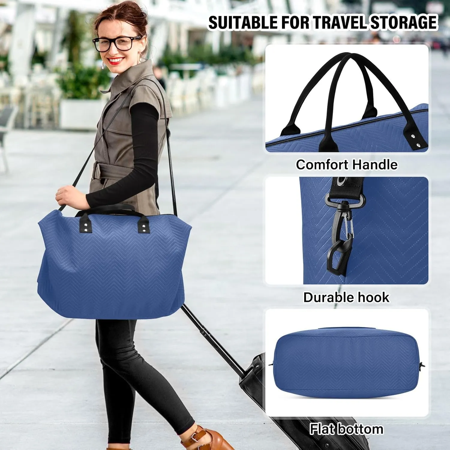 DOMIKING Elemental Blue Travel Duffle Bag Foldable Weekender Overnight Bags for Women Men Carry On Bag Personal Item Travel Bag with Toiletry Bag for Business Hospital Trip, 2 Pcs