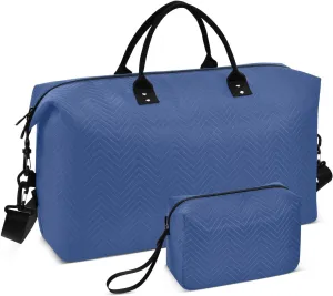 DOMIKING Elemental Blue Travel Duffle Bag Foldable Weekender Overnight Bags for Women Men Carry On Bag Personal Item Travel Bag with Toiletry Bag for Business Hospital Trip, 2 Pcs