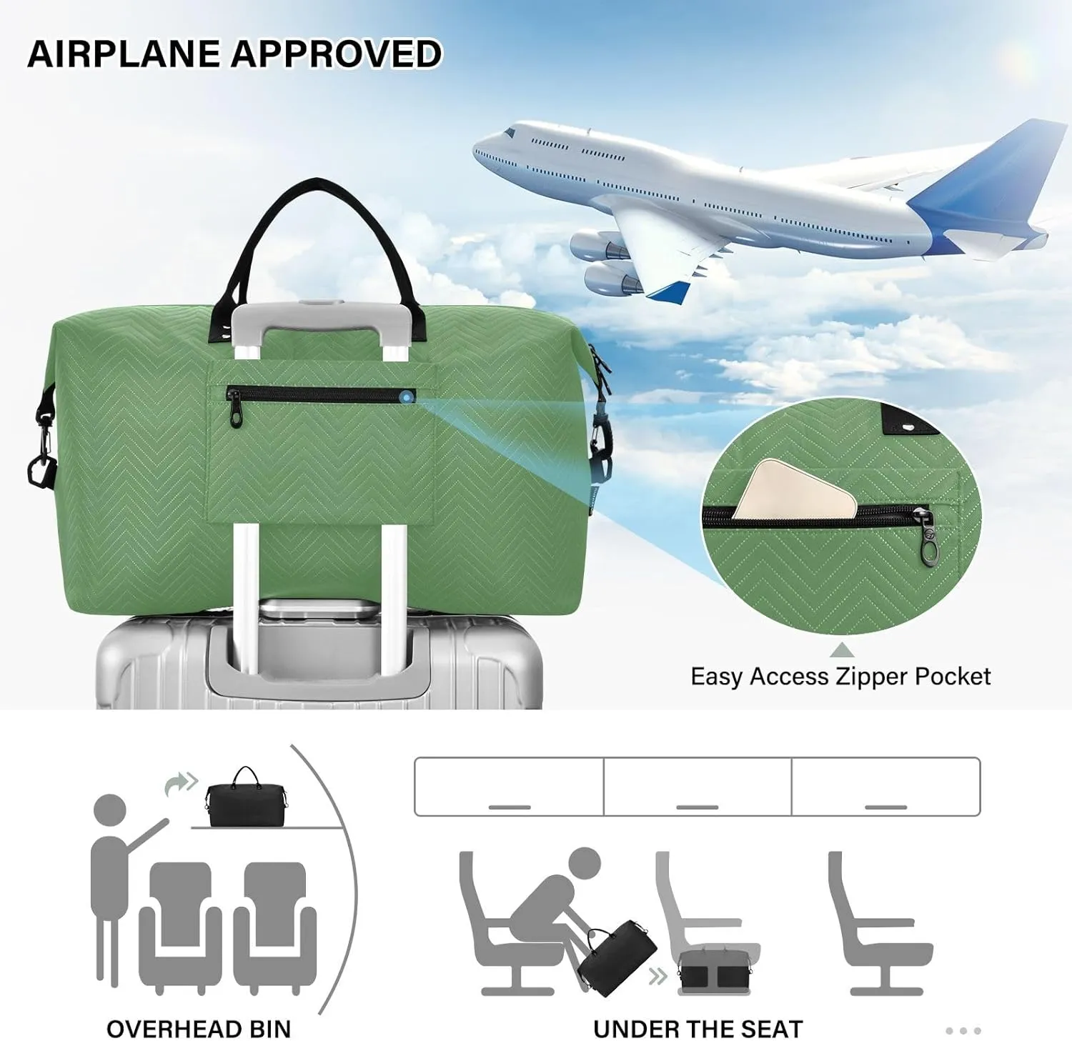 DOMIKING Grass Green Personalized Duffel Bag Foldable Weekender Bag Overnight Bags for Women Men Custom Gym Bag with Toiletry Bag for Women Business Weekend, 2 Pcs