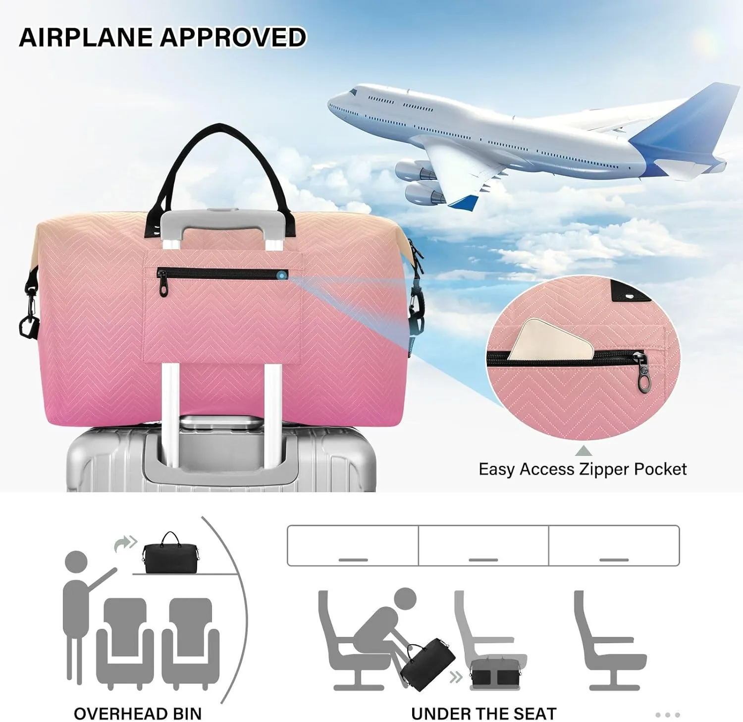 DOMIKING Pink Yellow Gradient Travel Duffle Bag Foldable Weekender Overnight Bags for Women Men Carry On Luggage Bag Personal Item Travel Bag with Toiletry Bag for Sports Trip Weekend, 2 Pcs