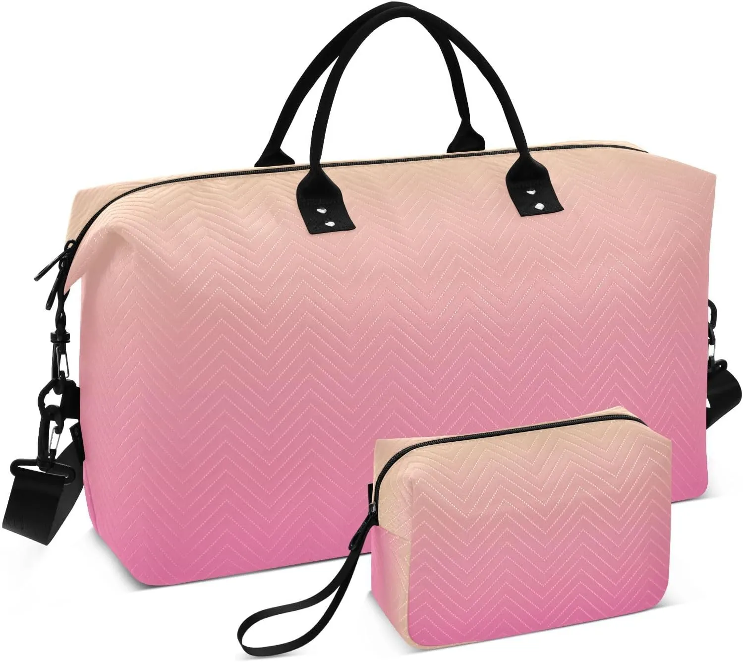 DOMIKING Pink Yellow Gradient Travel Duffle Bag Foldable Weekender Overnight Bags for Women Men Carry On Luggage Bag Personal Item Travel Bag with Toiletry Bag for Sports Trip Weekend, 2 Pcs