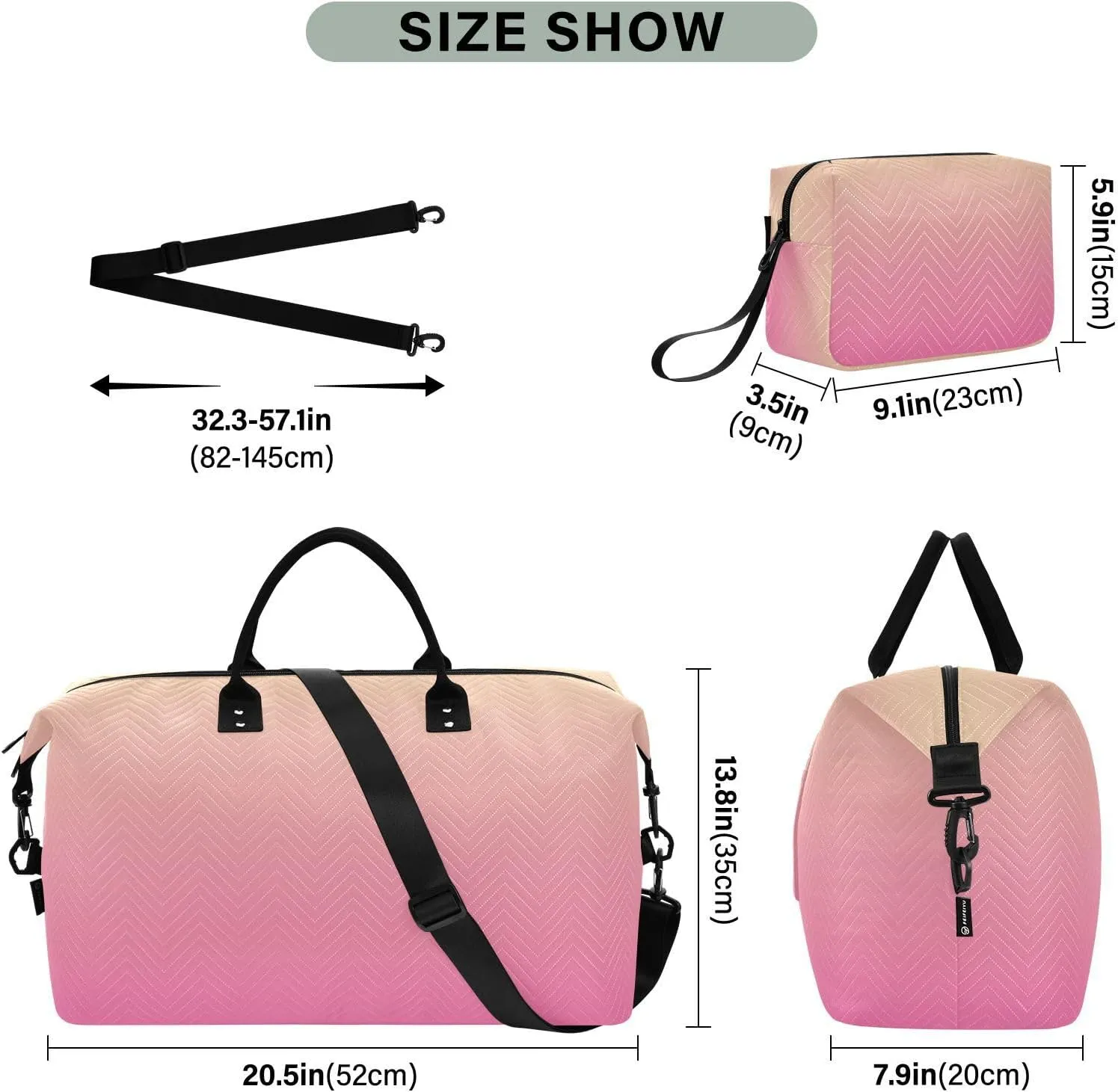 DOMIKING Pink Yellow Gradient Travel Duffle Bag Foldable Weekender Overnight Bags for Women Men Carry On Luggage Bag Personal Item Travel Bag with Toiletry Bag for Sports Trip Weekend, 2 Pcs