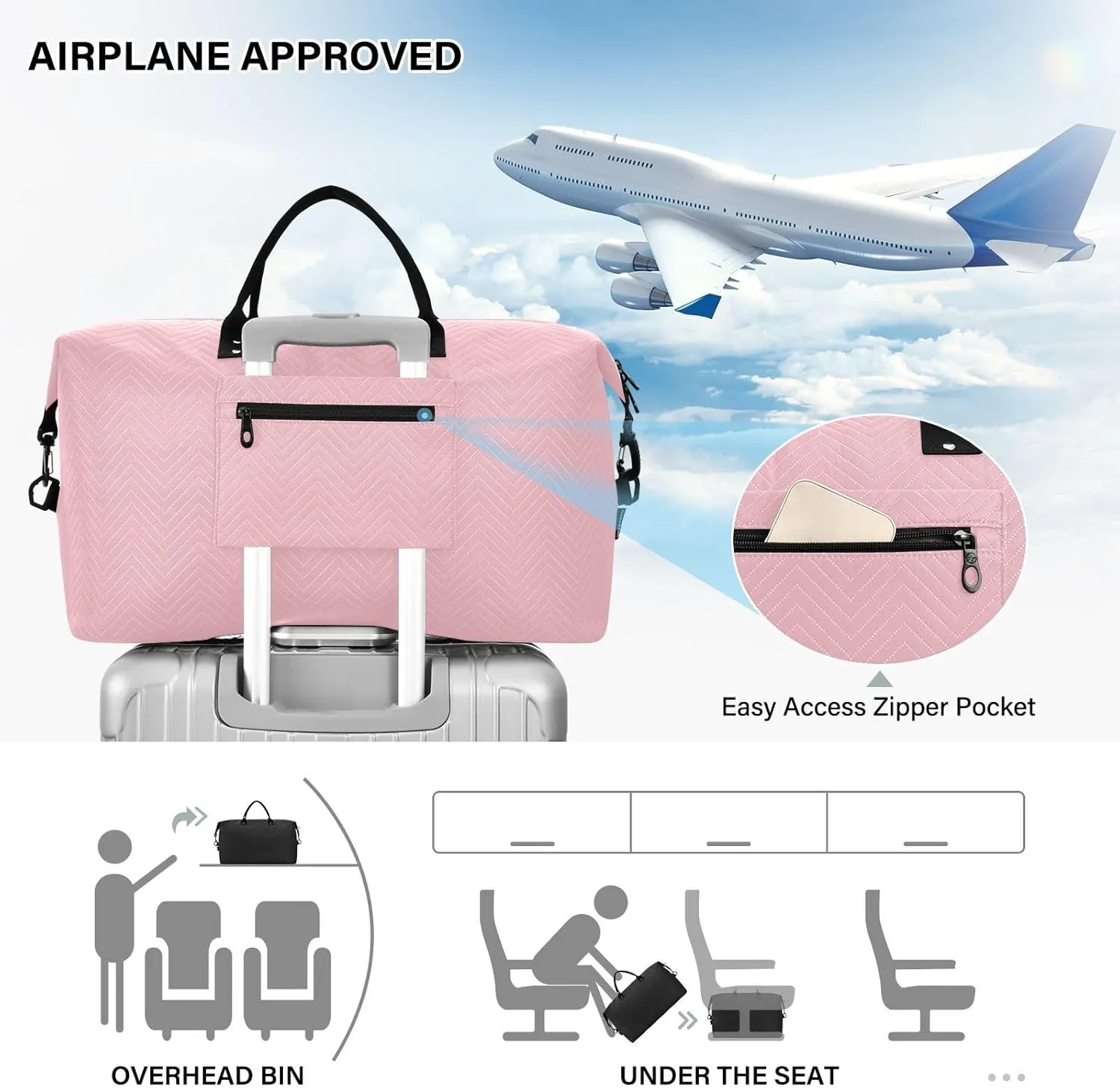 DOMIKING Ticklend Pink Personalized Duffel Bag Foldable Weekender Bag Overnight Bags for Women Men Custom Sport Gym Bag with Toiletry Bag for Business Trip Travel, 2 Pcs
