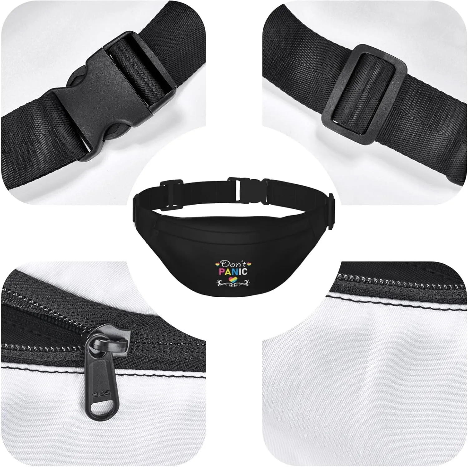 Don'T Panic Pansexual Lgbt Pride Waist Bag Adjustable Strap Waist Pack For Men&Women For Travel Hiking Running Outdoor Sports, Black