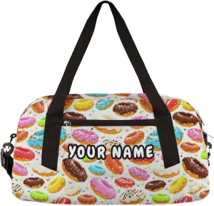 Donut Personalized Kids Duffel Bag for Girls Boys, Donut Debris Custom Dance Bag Overnight Small Duffel Bag Carry On Weekend Sports Travel Bag for School Practice Gymnastics Ballet