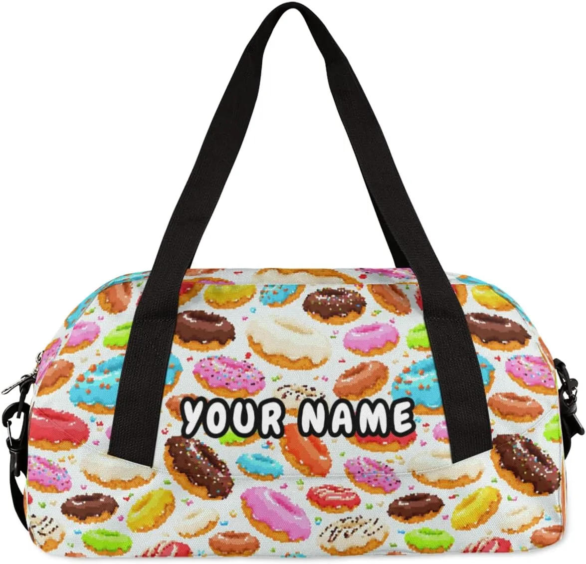 Donut Personalized Kids Duffel Bag for Girls Boys, Donut Debris Custom Dance Bag Overnight Small Duffel Bag Carry On Weekend Sports Travel Bag for School Practice Gymnastics Ballet