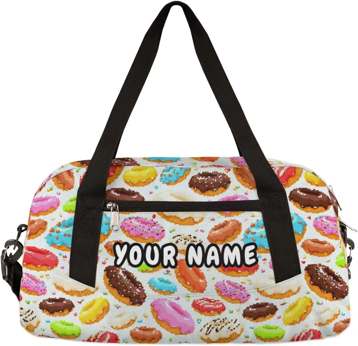 Donut Personalized Kids Duffel Bag for Girls Boys, Donut Debris Custom Dance Bag Overnight Small Duffel Bag Carry On Weekend Sports Travel Bag for School Practice Gymnastics Ballet