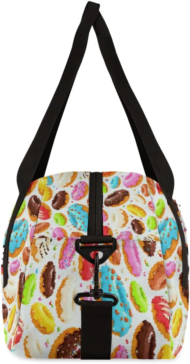 Donut Personalized Kids Duffel Bag for Girls Boys, Donut Debris Custom Dance Bag Overnight Small Duffel Bag Carry On Weekend Sports Travel Bag for School Practice Gymnastics Ballet