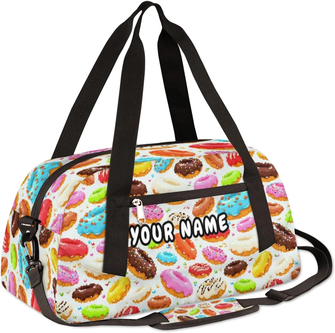 Donut Personalized Kids Duffel Bag for Girls Boys, Donut Debris Custom Dance Bag Overnight Small Duffel Bag Carry On Weekend Sports Travel Bag for School Practice Gymnastics Ballet