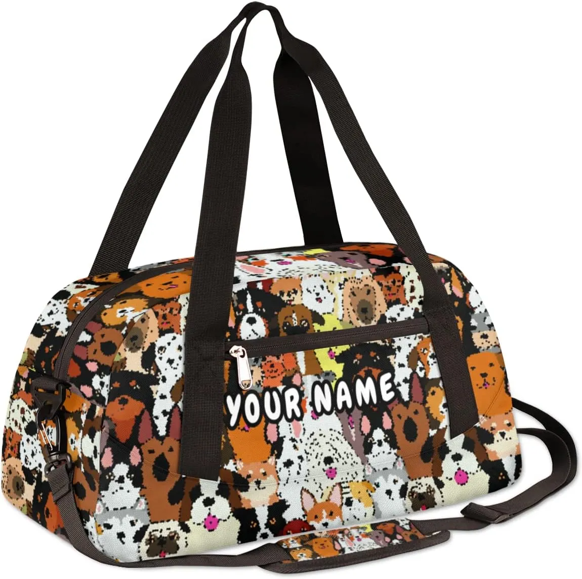 Doodle Dogs Colorful Personalized Kids Duffel Bag for Girls Boys, Dogs Debris Custom Dance Bag Overnight Small Duffel Bag Carry On Weekend Sports Travel Bag for School Practice Gymnastics Ballet