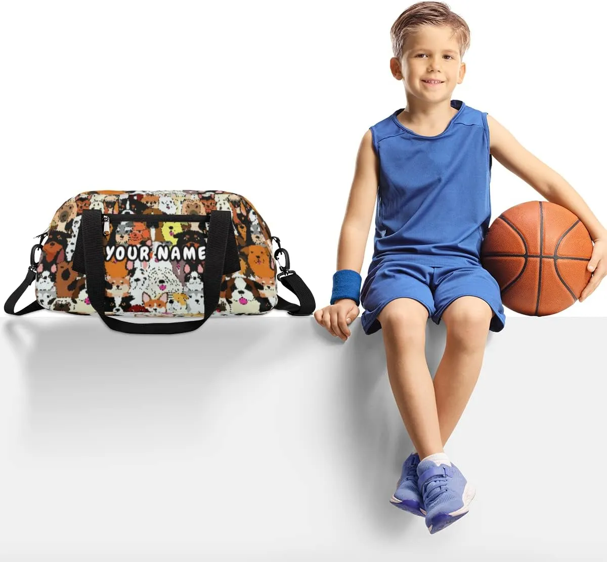 Doodle Dogs Colorful Personalized Kids Duffel Bag for Girls Boys, Dogs Debris Custom Dance Bag Overnight Small Duffel Bag Carry On Weekend Sports Travel Bag for School Practice Gymnastics Ballet