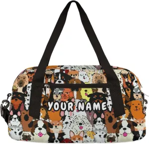 Doodle Dogs Colorful Personalized Kids Duffel Bag for Girls Boys, Dogs Debris Custom Dance Bag Overnight Small Duffel Bag Carry On Weekend Sports Travel Bag for School Practice Gymnastics Ballet