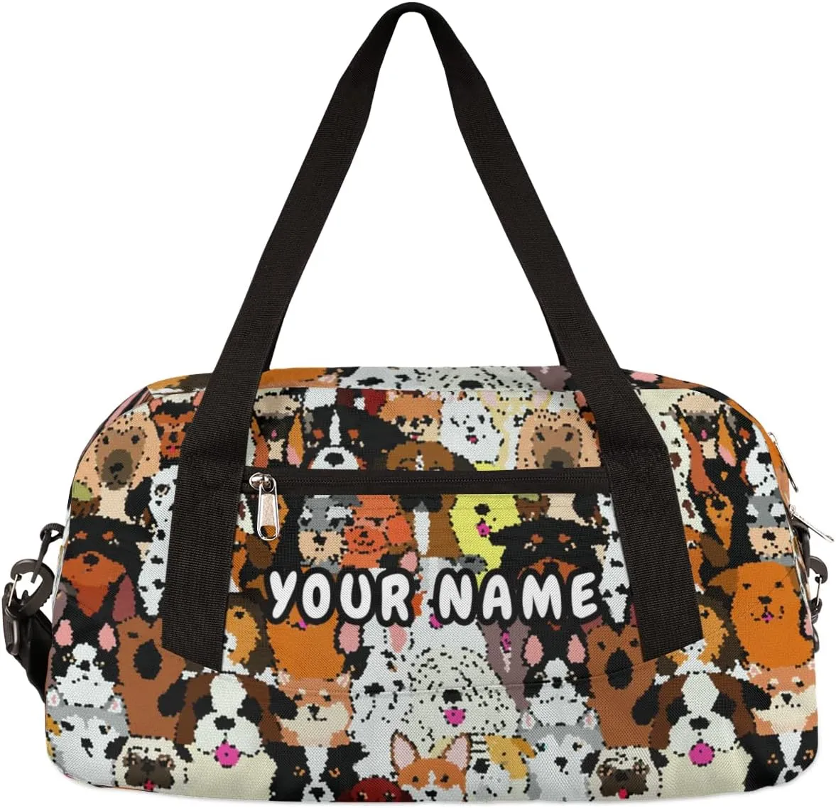 Doodle Dogs Colorful Personalized Kids Duffel Bag for Girls Boys, Dogs Debris Custom Dance Bag Overnight Small Duffel Bag Carry On Weekend Sports Travel Bag for School Practice Gymnastics Ballet